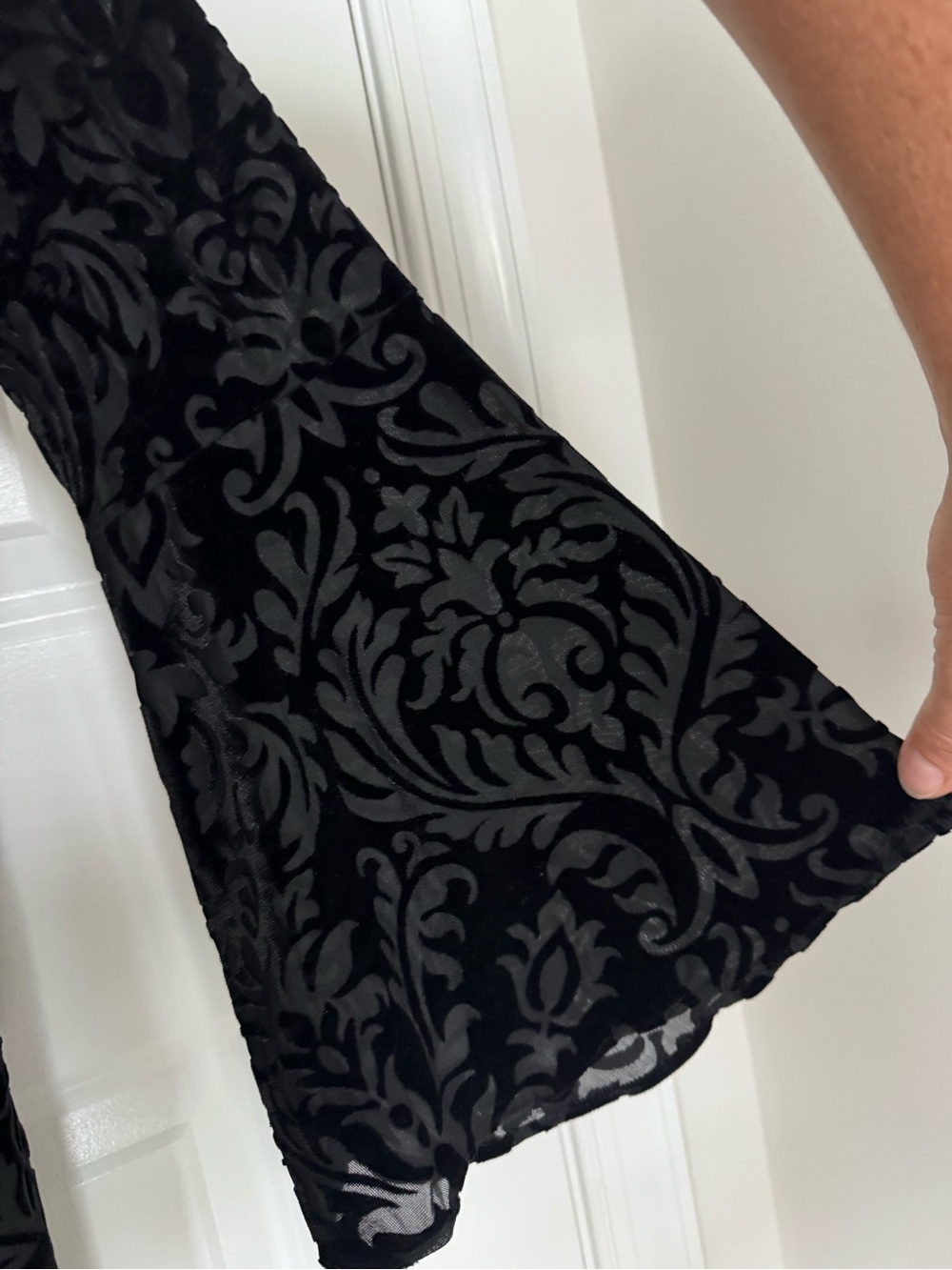 Black Burnout Velvet Long Sleeve Dress bell sleeves - Picture 2 of 8